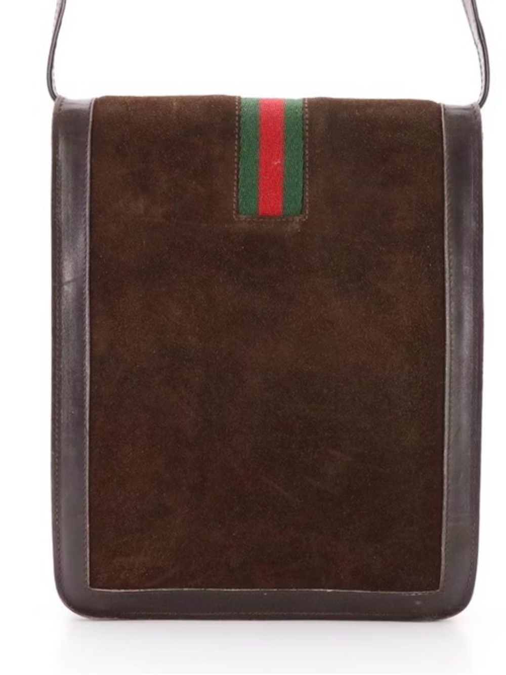 Vintage Gucci Parfums Brown Suede & Leather Shoulder Bag with Sherry Line Stripe - Picture 8 of 13